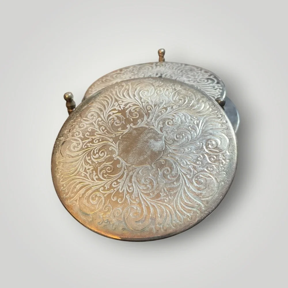 MCM Coaster Set Silver Embossed Acanthus Leaf 6pc Hollywood‎ Regency Chippendale